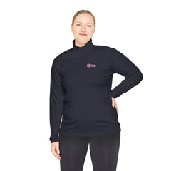 Quarter-Zip Pullover — Minimal Pink Logo Embroidered Pullover