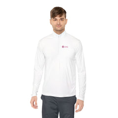 Quarter-Zip Pullover — Minimal Pink Logo Embroidered Pullover