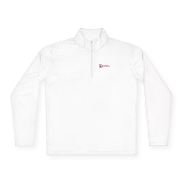 Quarter-Zip Pullover — Minimal Pink Logo Embroidered Pullover