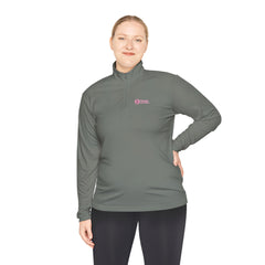 Quarter-Zip Pullover — Minimal Pink Logo Embroidered Pullover