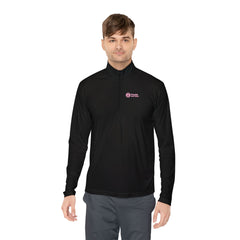 Quarter-Zip Pullover — Minimal Pink Logo Embroidered Pullover
