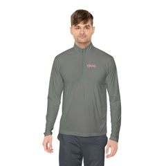 Quarter-Zip Pullover — Minimal Pink Logo Embroidered Pullover