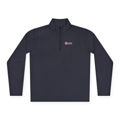 Quarter-Zip Pullover — Minimal Pink Logo Embroidered Pullover